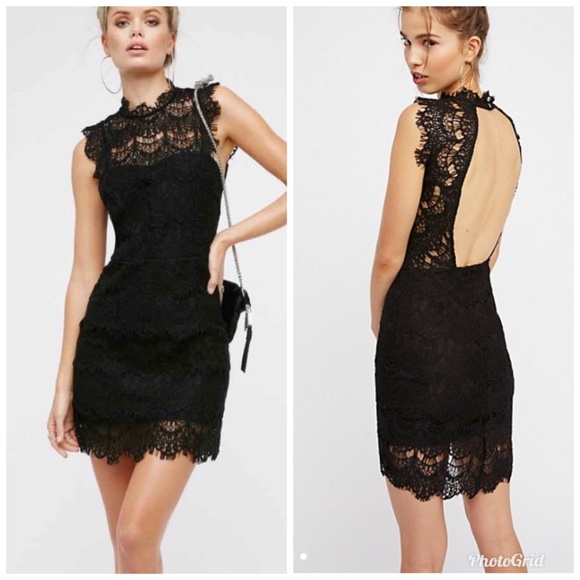 Free People Dresses & Skirts - Free People Black Daydream Bodycon Lace Slip Dress